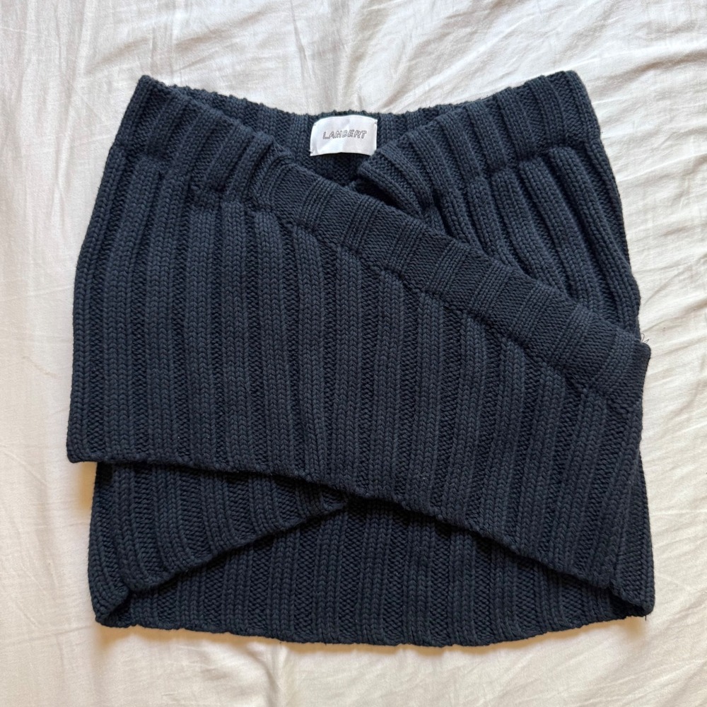 LAMBERT black cotton chunky stretchy knit criss cross strapless cropped tube top